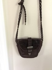 Brighton Handbag Purse Croc Embossed Leather Brown braided buckle western 491225