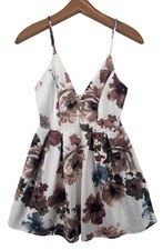 Trac Mini Dress Sz S Lined White Floral Roses Babydoll Strappy Flirty Sexy Party