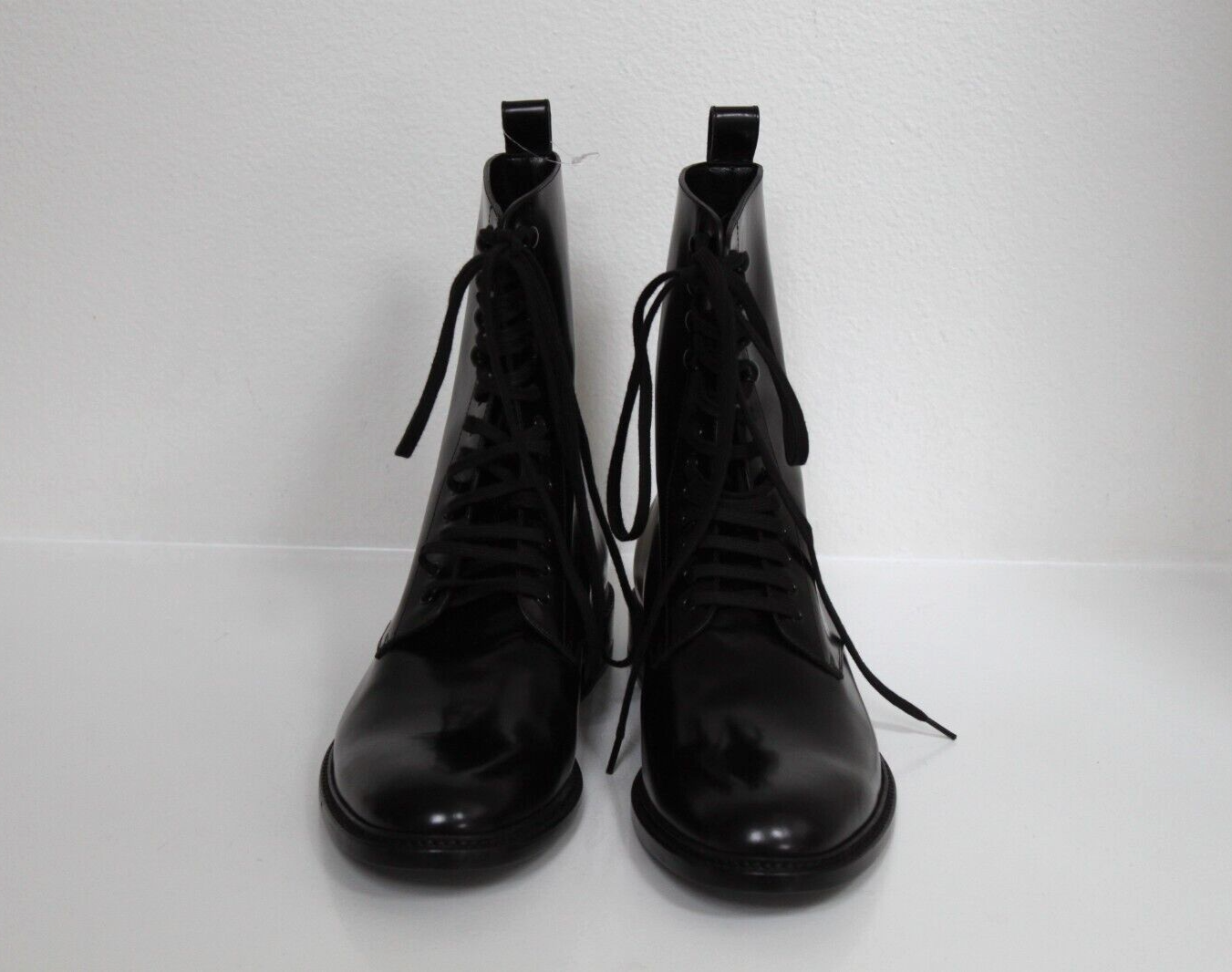 Scarpe uomo stivali stringati Saint Laurent Vaughn in pelle nera taglia 12 US 45