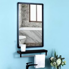 Bathroom Mirror W/ Shelf Towel Rack Wall Mounted Rectangle Makeup Vanity Mirrors