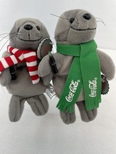 2 Vintage 1997 - 1998 Christmas Coca-Cola Collectible Seals Bean Bag Plush