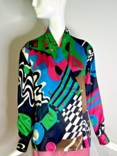 1980s LOUIS FERAUD Abstract Print Silk Blouse Size 6, Vintage Cocktail Party