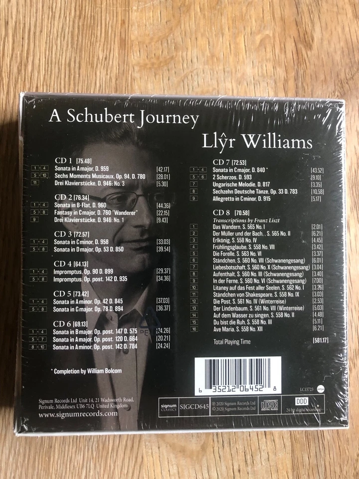 LLYR WILLIAMS - A SCHUBERT JOURNEY, KLAVIERSONATEN, SIGNUM,8CD-BOX-SET NEU (OVP) - Bild 3 von 3