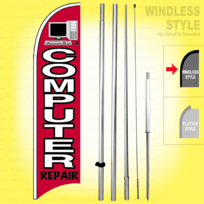 COMPUTER REPAIR - Windless Swooper Feather Flag 15' Tall Pole Sign Kit  rb-h