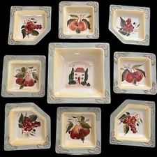 Set of 9 La Toscana Pamela Gladding Corner Plates Square Pasta Bowl Fruits