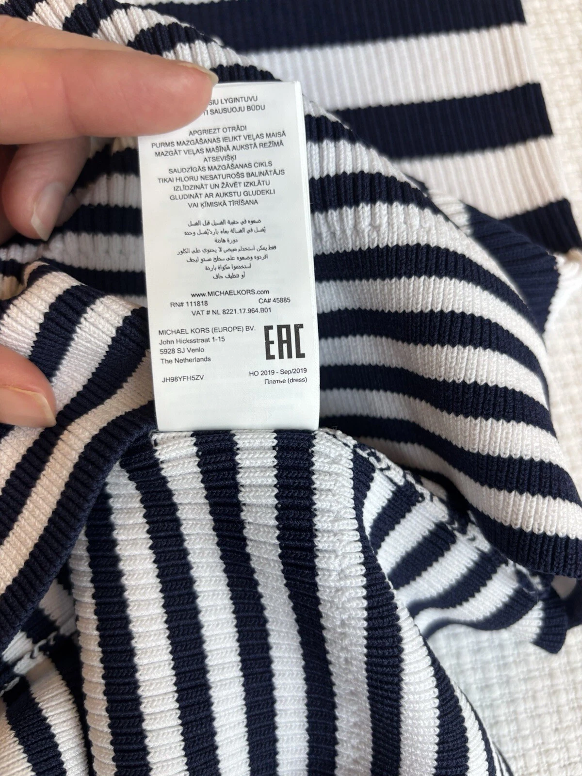 Abito midi Michael Kors piccolo nautico finto collo blu navy bianco vacanze costiere