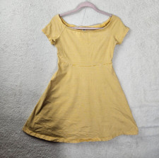 Old Navy Women Dress Small Yellow Striped Cotton Blend Boat Neck Fit Flared