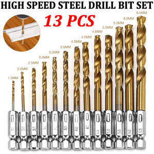 13Pcs Drill Bit Set Titanium Coated HSS High Speed Steel Hex Quick Change JS
