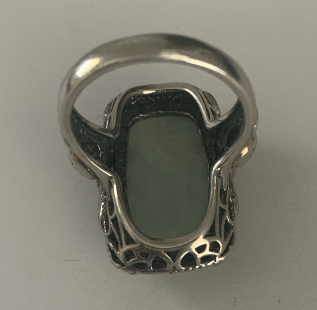 STERLING Dragon Head Rectangular RING JADE SZ-9 (… - image 11