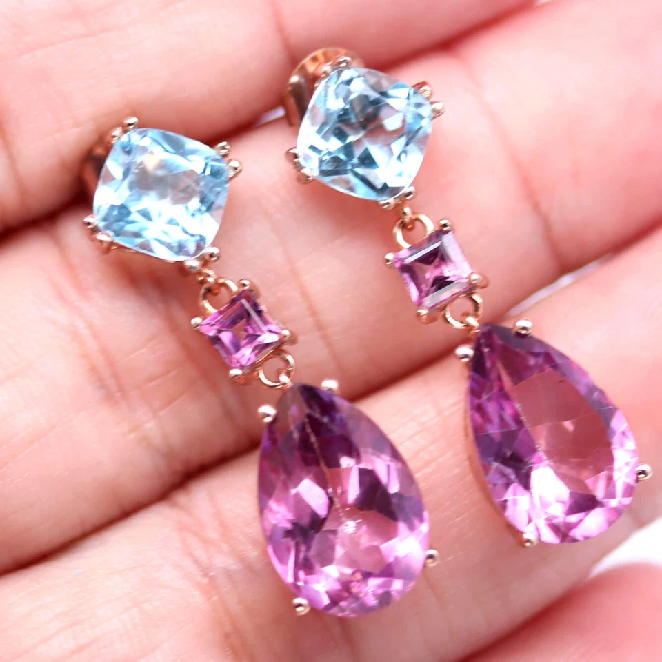 925 Sterling Silver Pink Mystic - Sky Blue Topaz Black Friday Earrings - Image 2 of 4