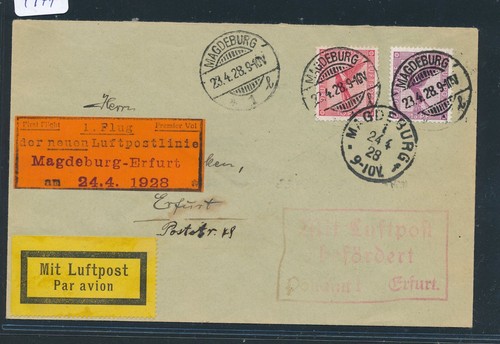 4977) DR, DLH FF Magdeburg - Erfurt 24.4.28, Brief mit DEWITZ-Zettel