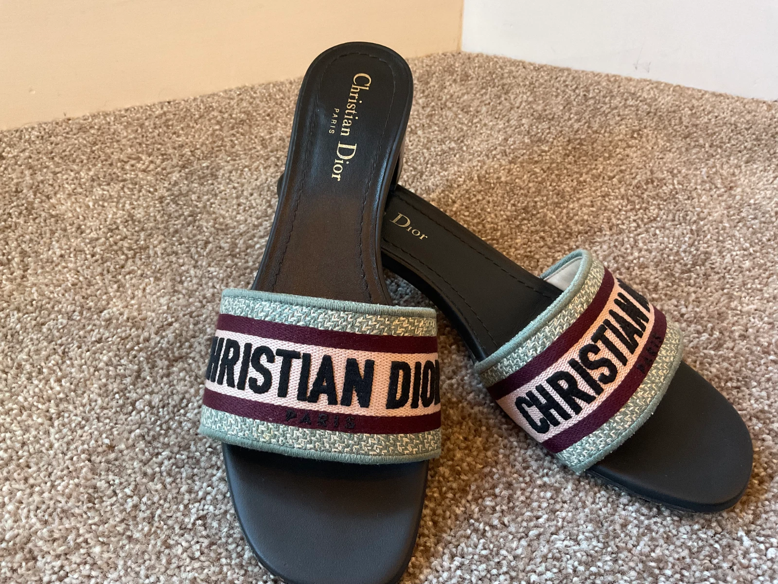 Dior Dway Diapositive à talons US 9,5 EU 39,5 vert clair marron noir