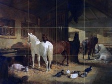 FOUR HORSES IN A BARN Ceramic Tile Mural Kitchen Bathroom Wall Backsplash 24x18