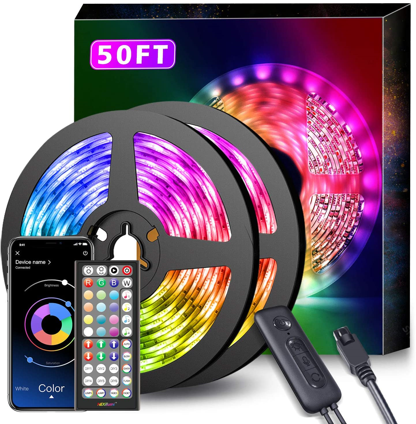 50Ft LED Strip Lights Music Sync Color Changing RGB LED Strip 44-Key  Remote, ... 756171712449 | eBay