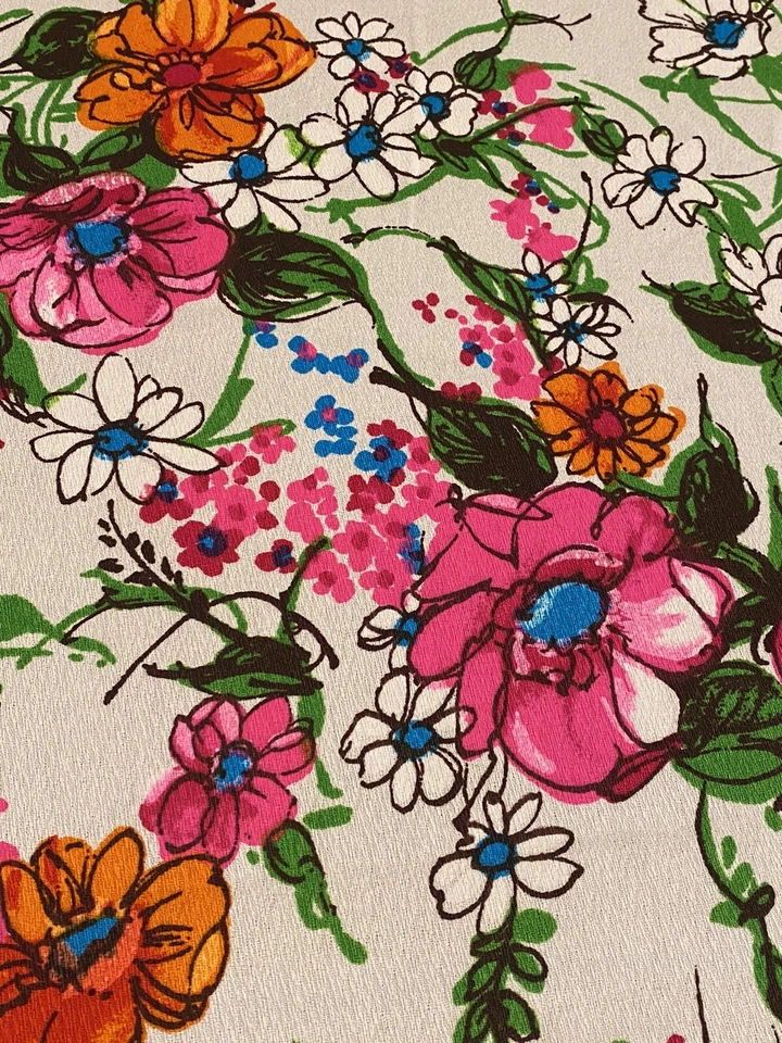 Vintage 60s 70s Pink Floral Retro  Fabric Stretch Polyester Blend??? 43” X 120” - Image 4 of 4