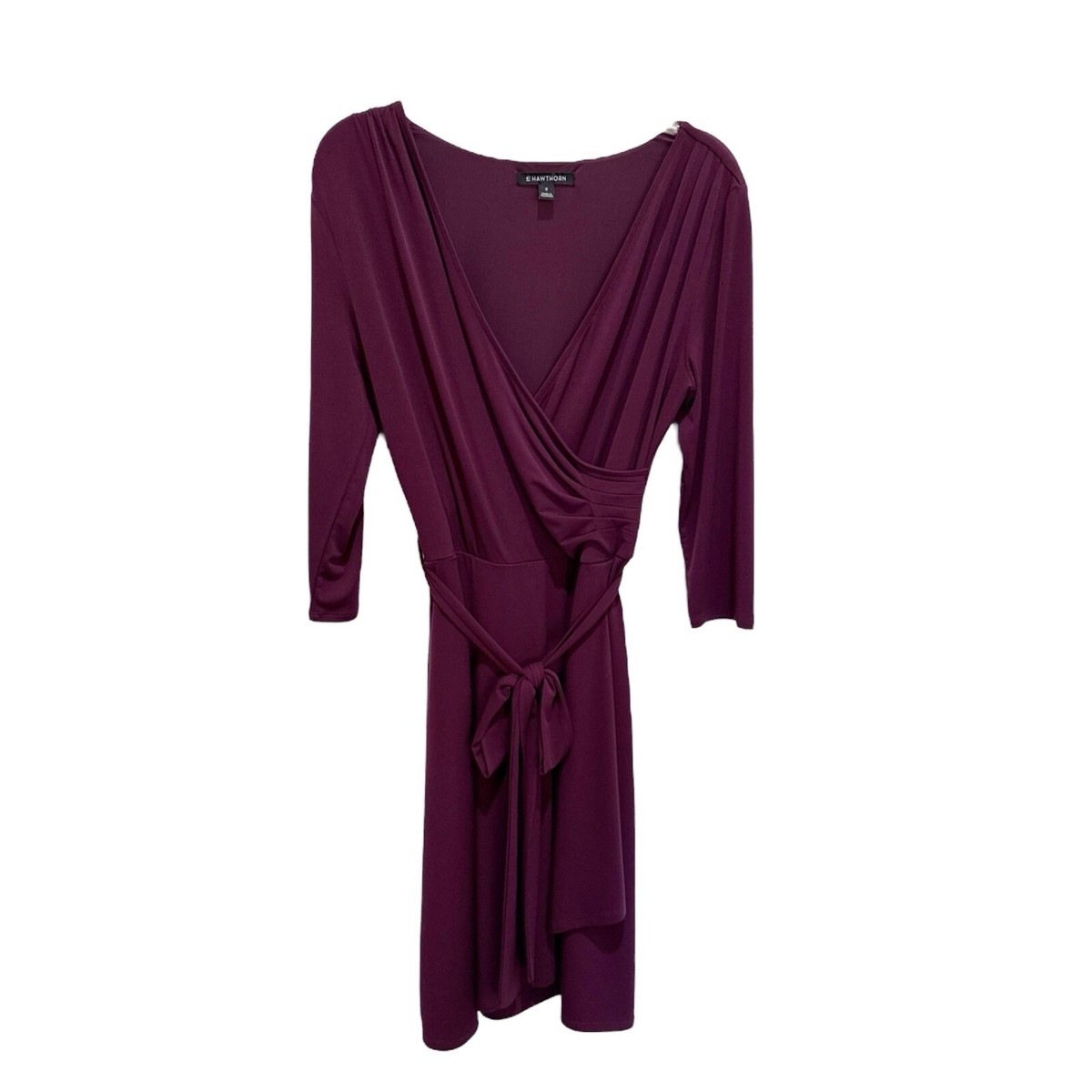 41 Hawthorn Kaylee Dress Faux Wrap Tie Waist Burgundy Purple Stretch Size  Medium