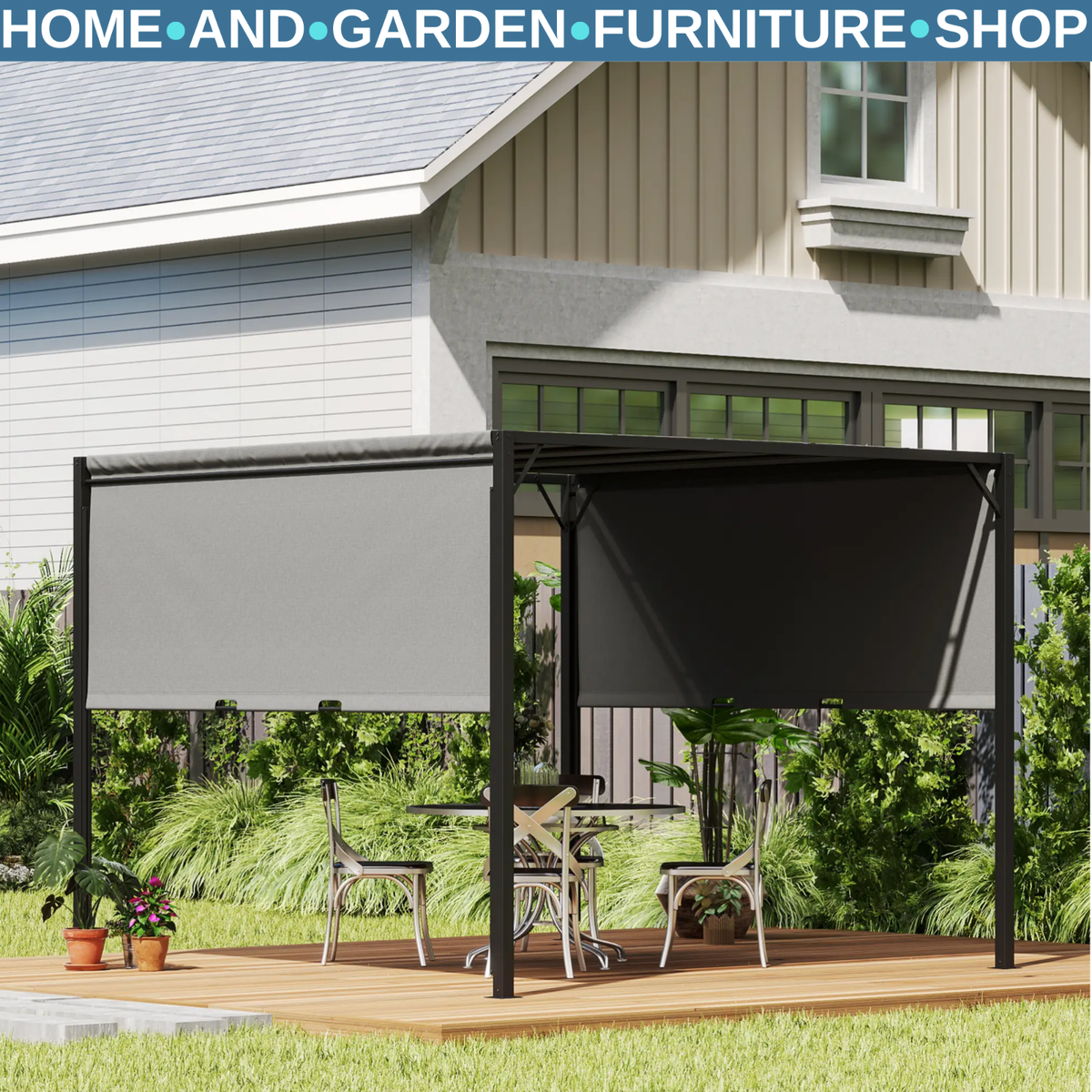 x 3m Pergola Retractable Roof Metal Gazebo Outdoor Sun Shade