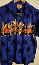 RJC Hawaiian Shirt Men's Size XL Blue Surfboards Palm Trees Made in Hawaii USA