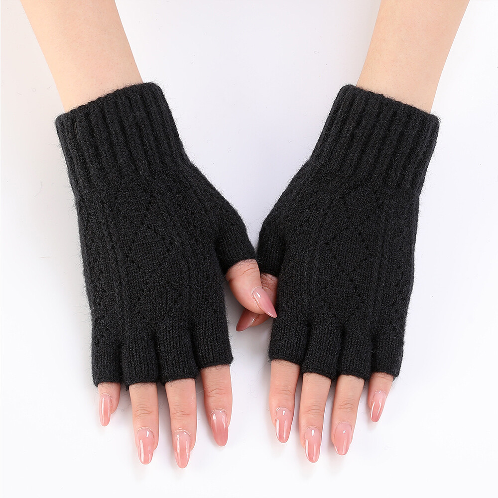 Thermal Fingerless Gloves Ladies Womens Knitted Warm Winter Half Finger