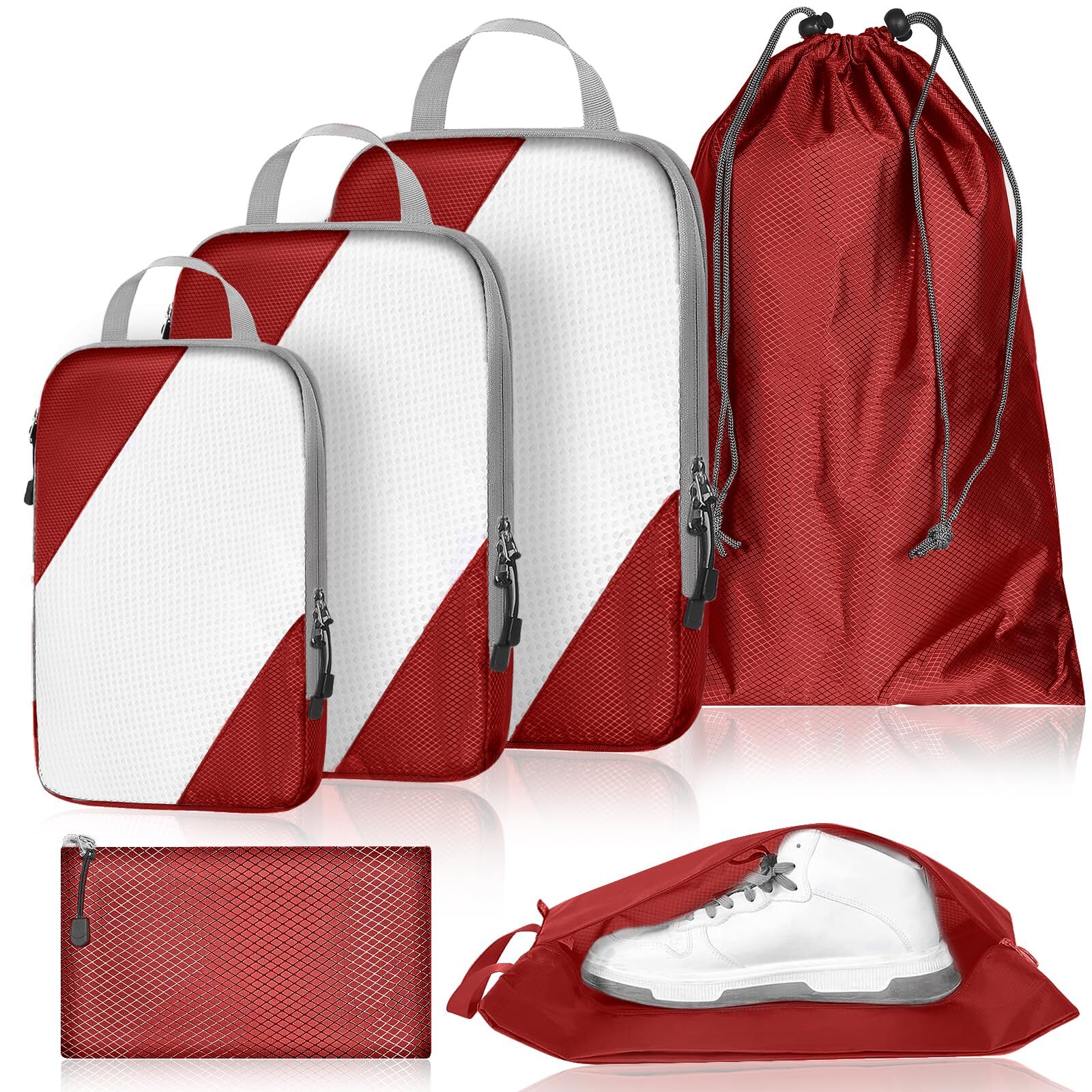 6 Set Ultralight Compression Packing Cubes Packing Organizer with Shoe Bag fo...