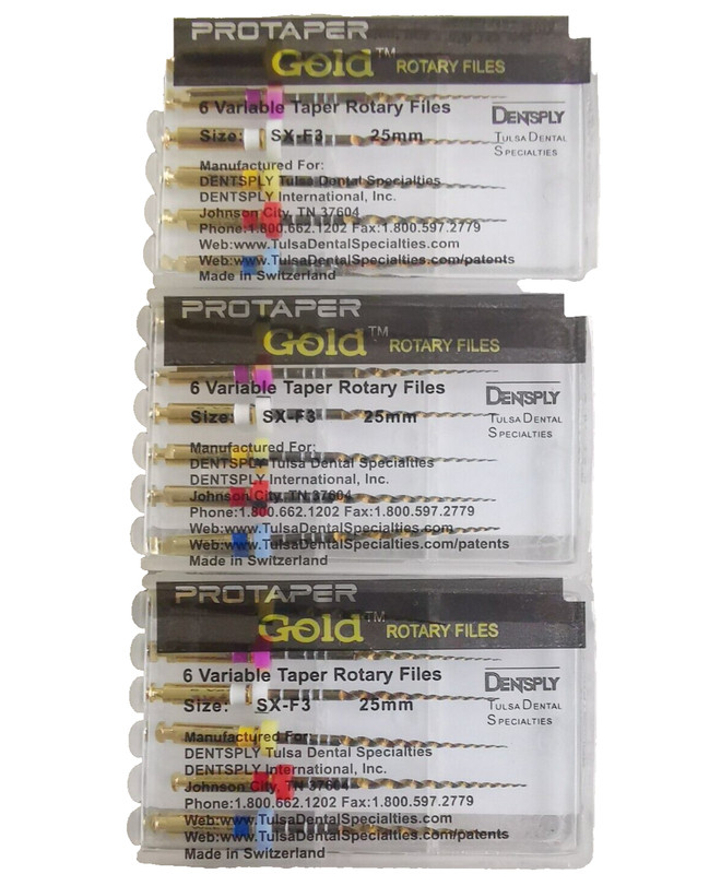 Bid 3 x Dentsply ProTaper Gold Files Assorted SX-F3 25mm