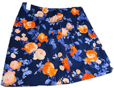 New Talbots Women Skirt Sz 8 Floral Blue Orange Stretch Zip Lined Bright