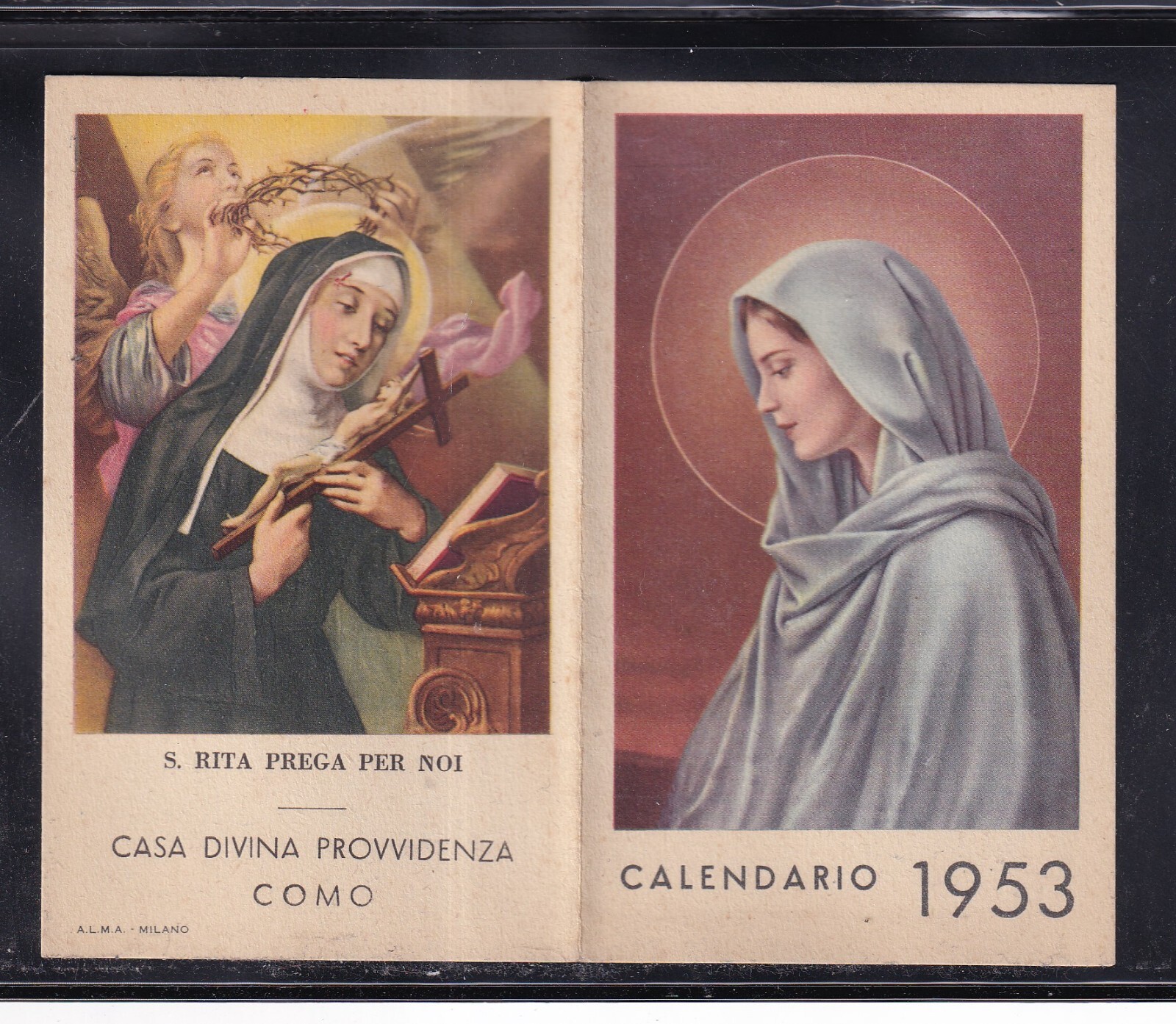 Calendarietto Santino S. Rita Prega per Noi Como 1953 SCV1