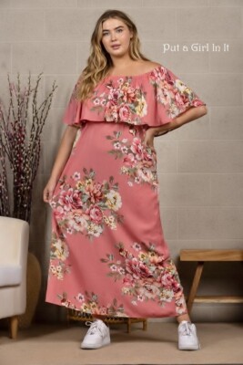 open lace back dress Pink Amaryllis Floral Cisco Maxi Dress