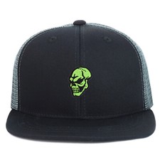 Kid's Green Skull Patch Structured Flat Bill Snapback Trucker Cap - FREE SHIP