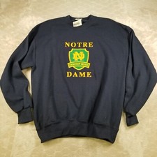 VTG 90s Notre Dame Fighting Irish Sweatshirt Embroidered Nutmeg Spell Out Large