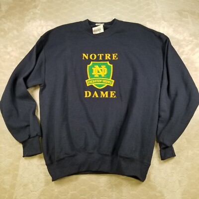 VTG 90s Notre Dame Fighting Irish Sweatshirt Embroidered Nutmeg Spell Out Large