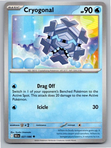 2025 POKEMON CRYOGONAL BLACK BOLT 027/086 UC NM A76589 FREE S&H