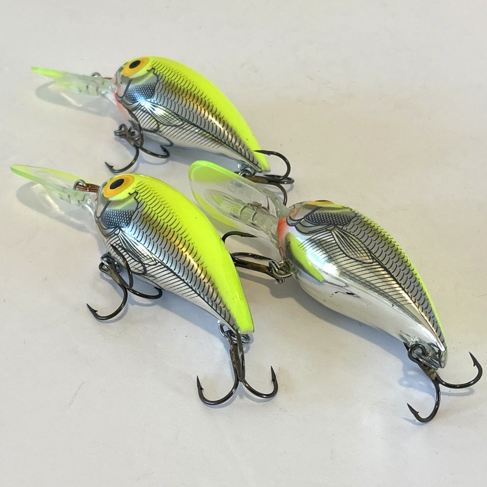 Lote (3) señuelos de pesca Storm Wiggle Wart Deep Diver Crankbait Chartreuse Shad en muy buena condición Foto 3 de 4