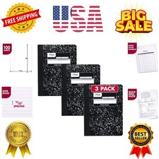 Composition Notebook, 3 Pack, Wide Ruled Paper, 7-1/2" x 9-3/4", 100 Sheets p...