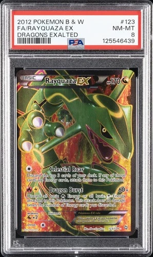 2012 POKEMON B&W DRAGONS EXALTED #123 FULL ART/RAYQUAZA EX PSA 8