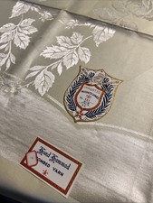 VTG NOS Butter Yellow Damask Tablecloth 52x52 Hand Hemmed Rose Garland Linen
