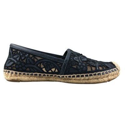 Tory Burch Women's Size 5.5 Lucia Lace Black Blue Grey Slip On Espadrilles Shoes