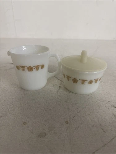 Vintage Pyrex Corning Butterfly Gold Sugar Bowl with Lid Creamer
