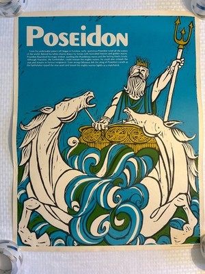 Vintage Poseidon 1972 Perfection Form Co Greek Roman Mythology Poster 29x23