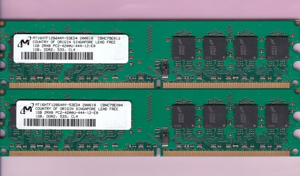 2GB 2x1GB PC2-4200 MICRON MT16HTF12864AY-53ED4 DDR2-533 Desktop Ram Memory Kit - Image 2 of 3