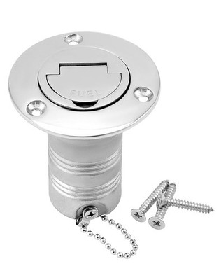 QWORK Straight Marine Fuel Deck Fill 38mm (1-1/2'')   Stainless Steel 316 Keyless