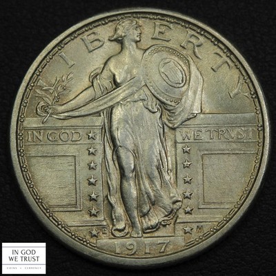 1917 D Type 1 FULL HEAD Standing Liberty Silver Quarter 25C (MS BU+ FH)