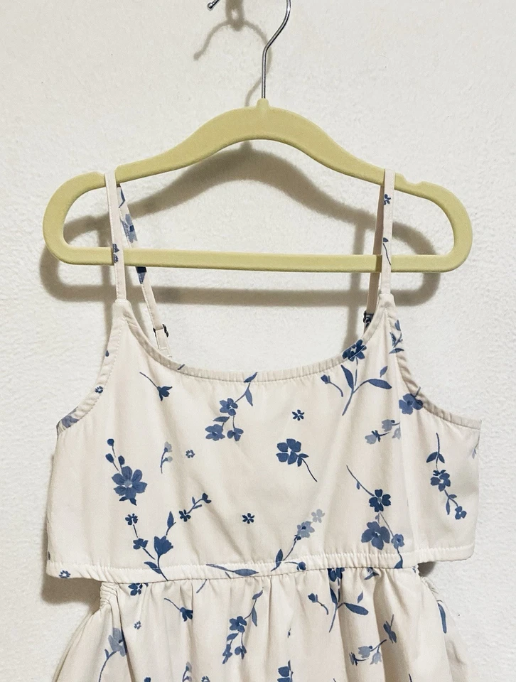 Vestido Solero Abercrombie Niños Niñas 9/10 Blanco Azul Floral Corte Volantes Sin Mangas Foto 2 de 4