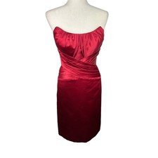 Bill Levkoff Satiny Red Pleat Waist Strapless Cocktail Bridesmaid Dress Sz 4 EUC