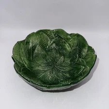 Vintage Vietri Foglia Leonardo Majolica Green Porcelain Leaf Glazed Bowl Italy