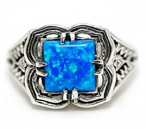  Blue Fire Opal 925 Sterling Silver Edwardian Ring Sz 6 PC9-4