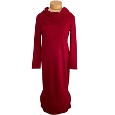 Lennie for Nina Leonard Red Large Dress Cowl Neck Long Sleeve Midi 115070