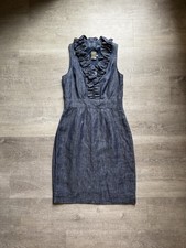Taylor 100% Linen Chambray Sleeveless Blue Dress Ruffle Collar Size 4