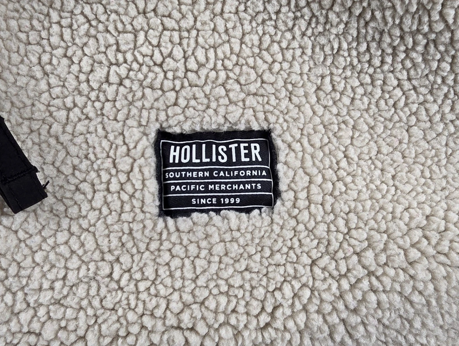 Hollister Epic Flex Men M Cream Sherpa Fleece FullZip Jacket Off White Pile Coat - product detail image 5