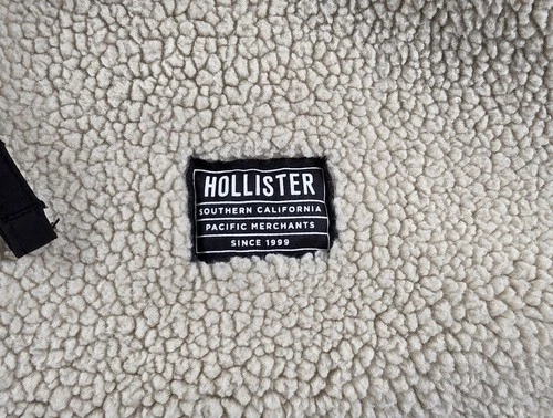 Hollister Epic Flex Men M Cream Sherpa Fleece FullZip Jacket Off White Pile Coat image 5